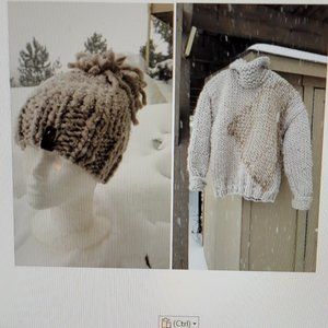 Unique wool winter set, pearl gray, sweater and matching hat, hand knitted